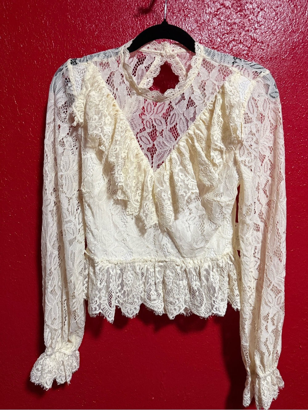 157. NWT Altar'd State Cream Lace Ruffle Blouse